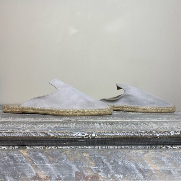 Nwob-42 Gold Bermuda Fog Grey Kid Suede Leather Espadrille Loafer Slides - Picture 4 of 10